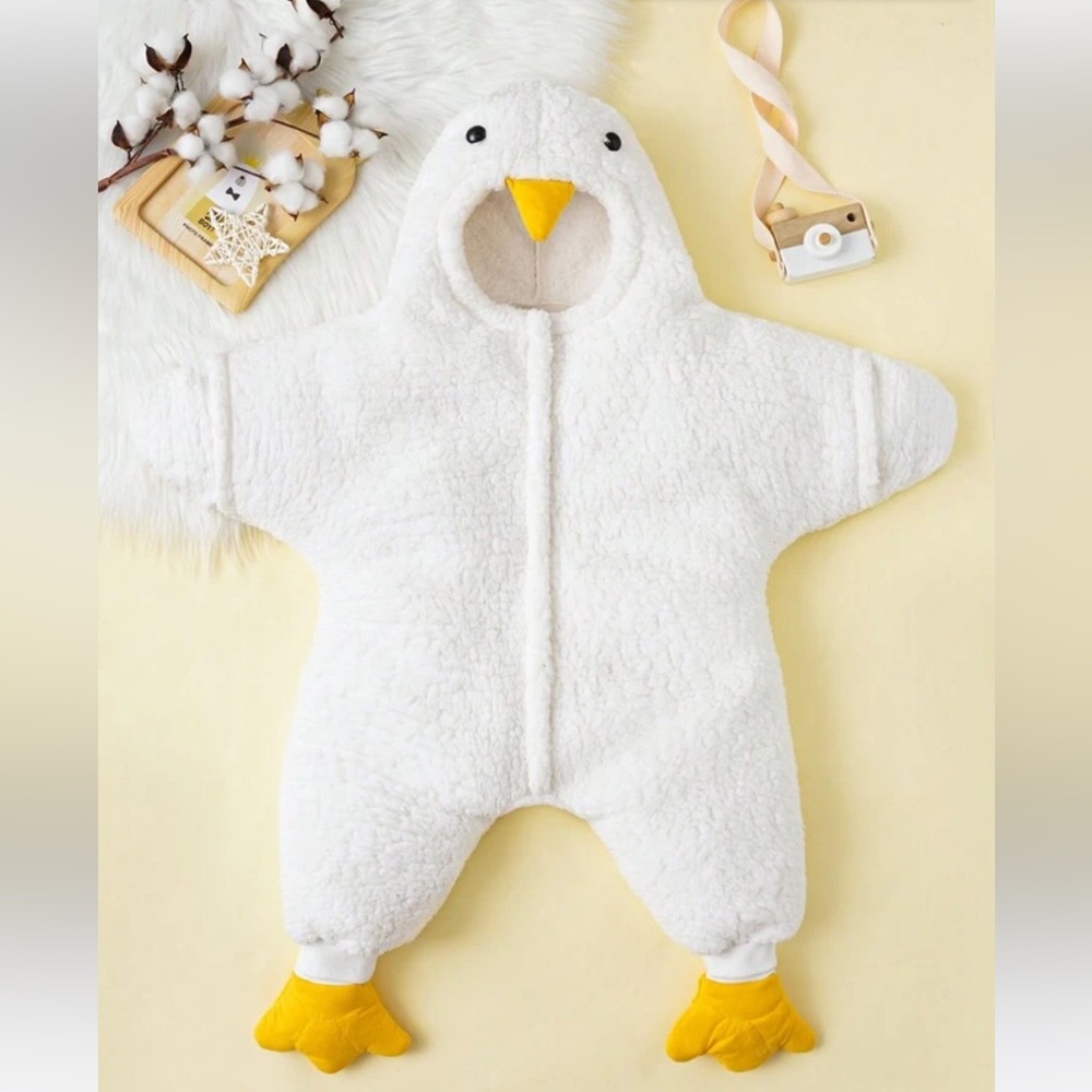 Baby Duck Design Hooded Teddy Jumpsuit